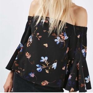 Topshop Floral Off-Shoulder Bell Sleeve Blouse
